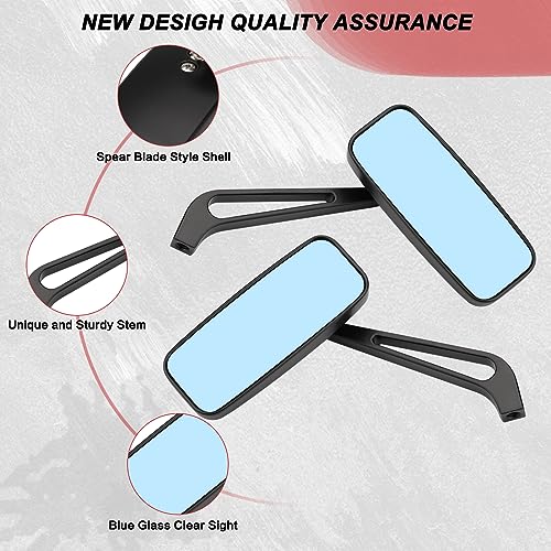VG MOTO Motorcycle Rectangle Rearview Mirror 8mm 10mm Blue Lens Side Mirrors 360 Degree Black Universal Replacement for Harley Softail Touring Sportster Cruiser Street Bike Scooter Chopper - Image 2