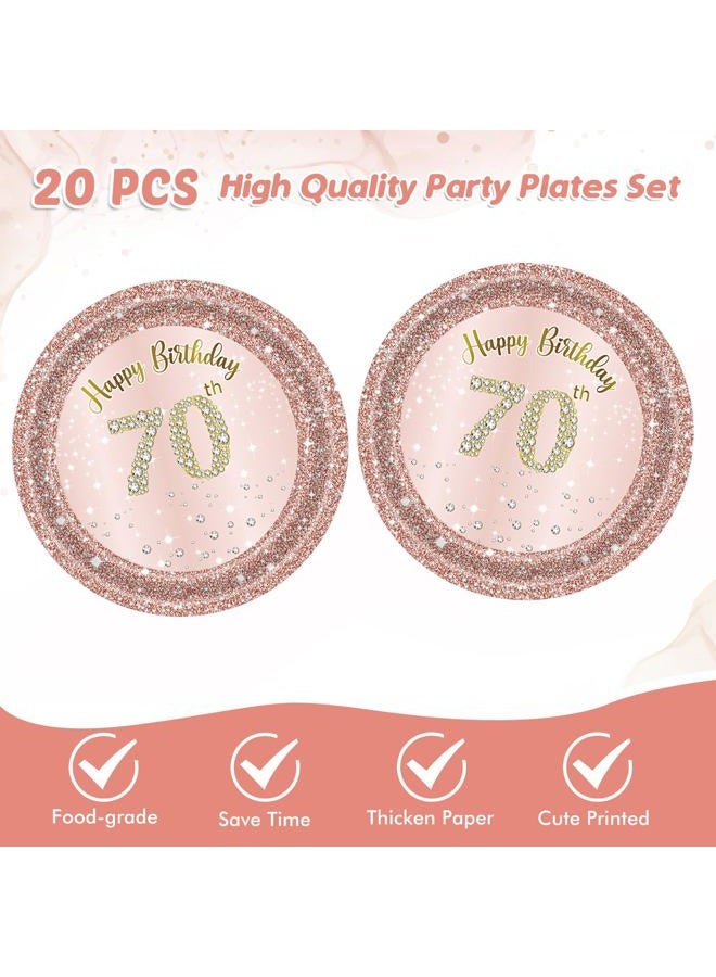 Juhap 70th Birthday Decorations, Rose Gold Birthday Party Supplies Include 20Pcs Plates 20Pcs Napkins Sweet Seventy Year Old Party Tableware for Girl Ladies Women - Image 3