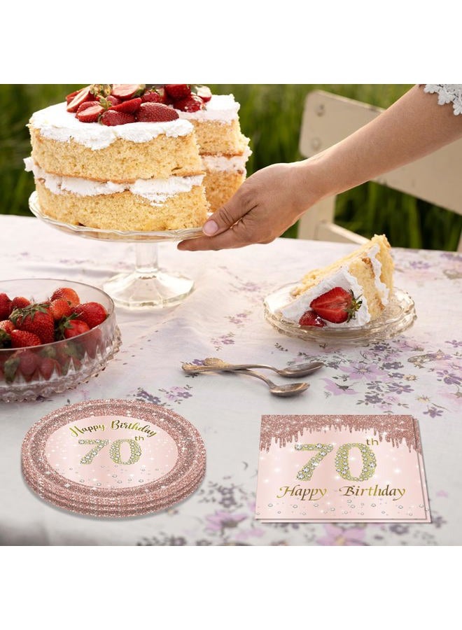 Juhap 70th Birthday Decorations, Rose Gold Birthday Party Supplies Include 20Pcs Plates 20Pcs Napkins Sweet Seventy Year Old Party Tableware for Girl Ladies Women - Image 5