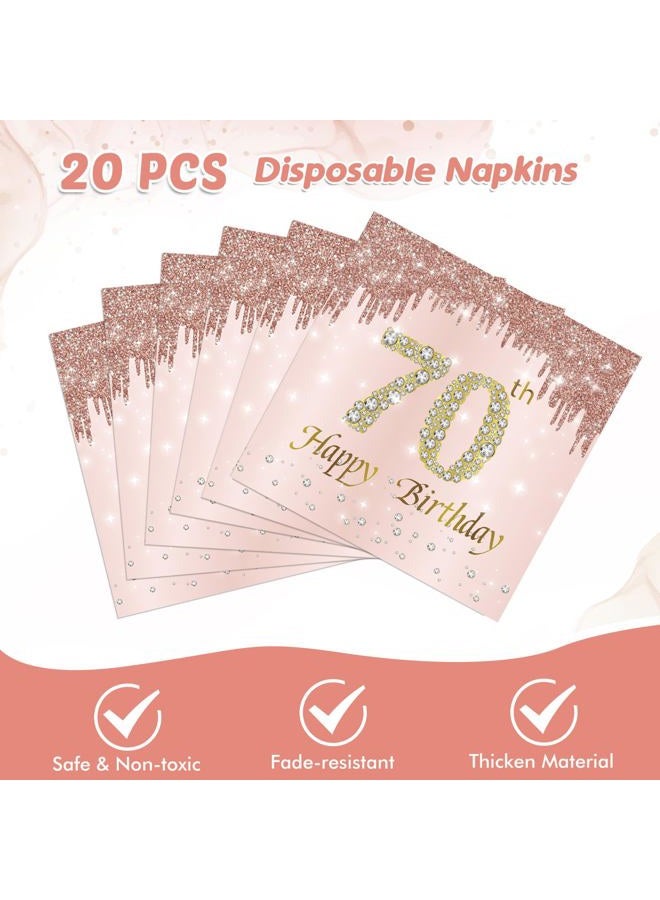 Juhap 70th Birthday Decorations, Rose Gold Birthday Party Supplies Include 20Pcs Plates 20Pcs Napkins Sweet Seventy Year Old Party Tableware for Girl Ladies Women - Image 4