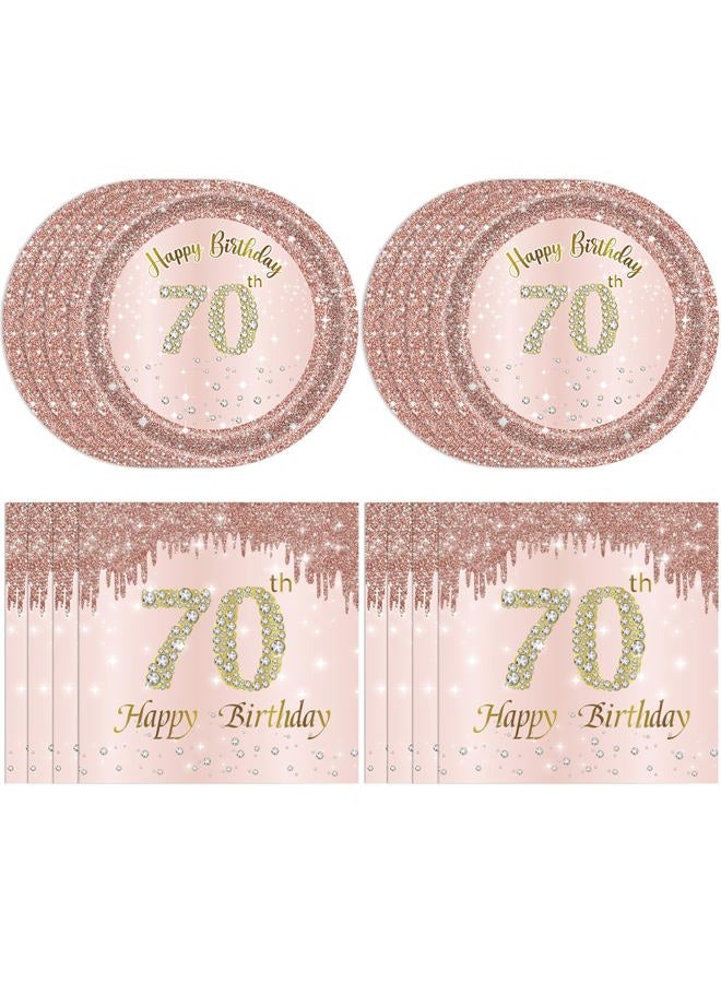 Juhap 70th Birthday Decorations, Rose Gold Birthday Party Supplies Include 20Pcs Plates 20Pcs Napkins Sweet Seventy Year Old Party Tableware for Girl Ladies Women - Image 1