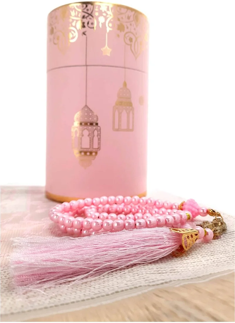 İhvan Special Cylinder Boxed Set with Ikhvan Prayer Mat and Pearl Prayer Beads Pink