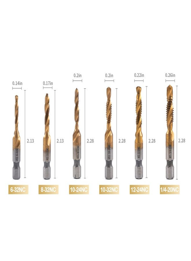 HIDOTOL Titanium Combination Drill and Tap Bits Set, 6 PC SAE Screw Taps, 3-in-1 Bit Tool for Drilling, Tapping and Countersinking - Image 2