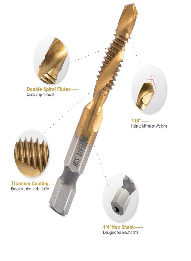 HIDOTOL Titanium Combination Drill and Tap Bits Set, 6 PC SAE Screw Taps, 3-in-1 Bit Tool for Drilling, Tapping and Countersinking - Image 4