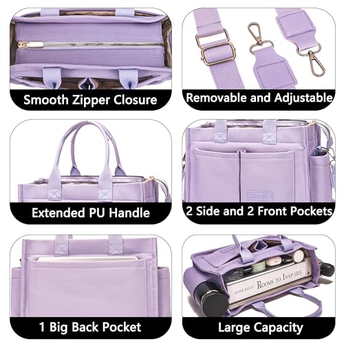 ZHMO Canvas Tote Bag for Women With Compartments and Zipper,Women's Bags Crossbody Bags Work Laptop Tote Bag Large Satchels Handbag Tote Purse Everyday Shoulder Bag for Travel Nurse Teacher Church - Image 4