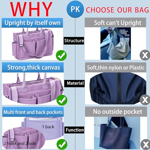 ZHMO Canvas Tote Bag for Women With Compartments and Zipper,Women's Bags Crossbody Bags Work Laptop Tote Bag Large Satchels Handbag Tote Purse Everyday Shoulder Bag for Travel Nurse Teacher Church - Image 5