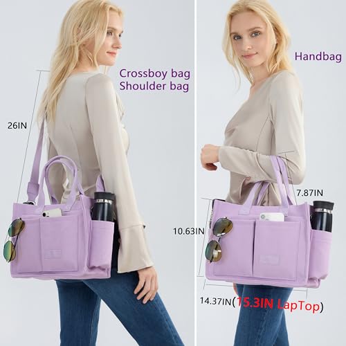 ZHMO Canvas Tote Bag for Women With Compartments and Zipper,Women's Bags Crossbody Bags Work Laptop Tote Bag Large Satchels Handbag Tote Purse Everyday Shoulder Bag for Travel Nurse Teacher Church - Image 3
