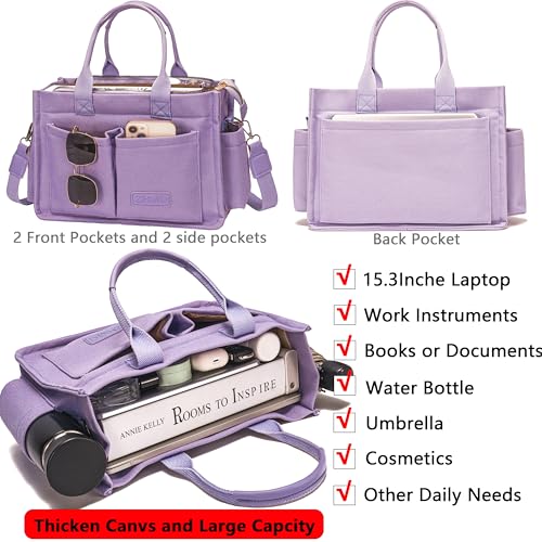 ZHMO Canvas Tote Bag for Women With Compartments and Zipper,Women's Bags Crossbody Bags Work Laptop Tote Bag Large Satchels Handbag Tote Purse Everyday Shoulder Bag for Travel Nurse Teacher Church - Image 2
