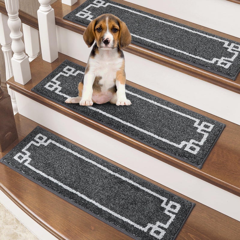 BEQHAUSE Non Slip Stair Treads for Wooden Steps Indoor Washable Stair Runner 28inX9in Polyester Durable Stair Treads Carpet for DogsKids and Elders 15pcsDark Grey