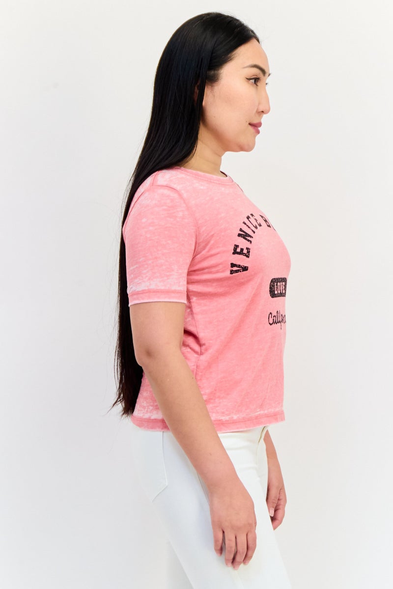 ONLY Women Crew Neck Short Sleeve Graphic Print T-Shirt, Rose Pink - Image 2