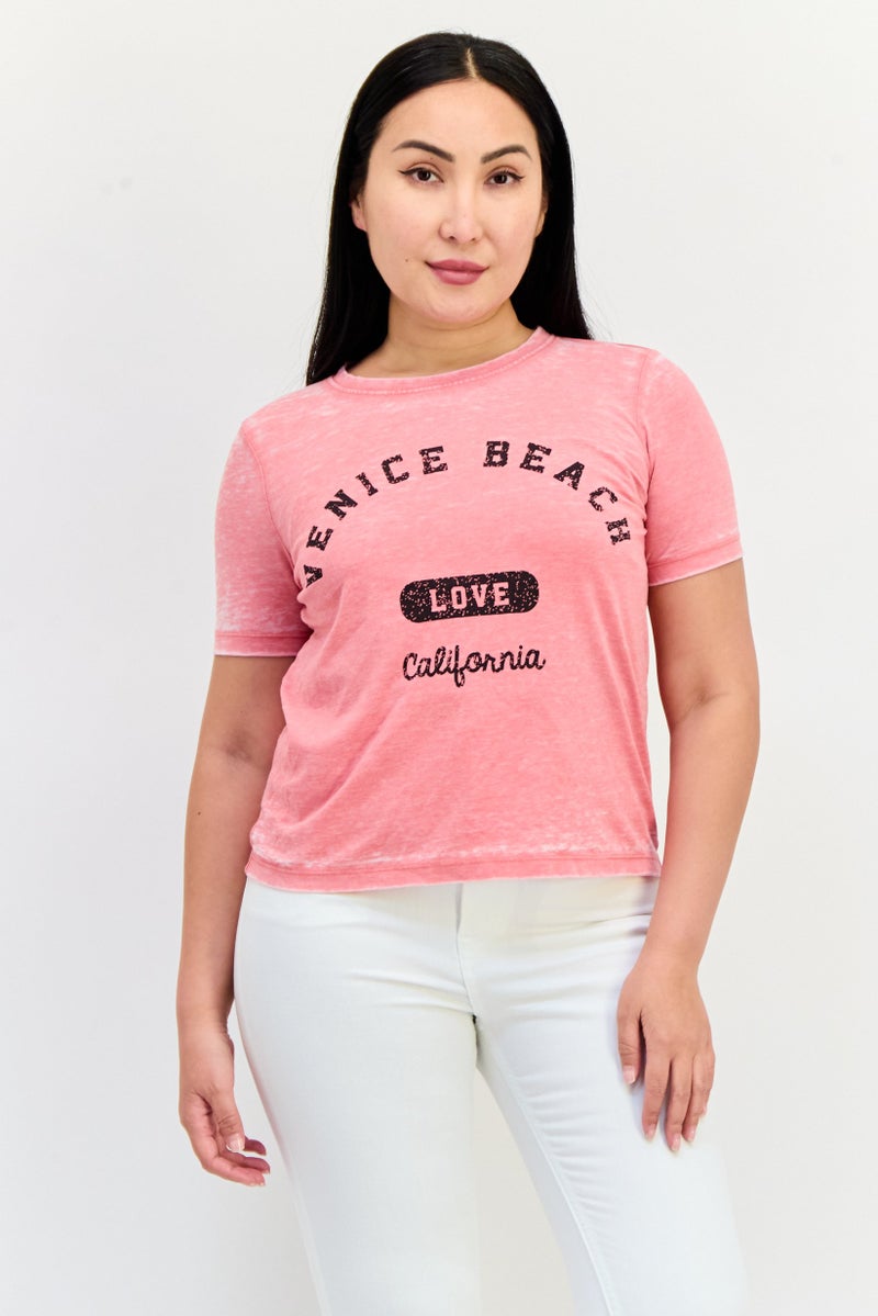 ONLY Women Crew Neck Short Sleeve Graphic Print T-Shirt, Rose Pink - Image 1