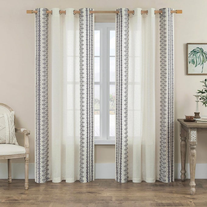 LINEN CURTAINS 84 INCH LENGTH 2 PANELS SET FOR LIVING ROOM BEDROOM GROMMET SEMI SHEER BOHEMIAN CURTAINS FARMHOUSE NEUTRAL FLAX RUSTIC WINDOW TREATMENT PRIVACY DECOR 52X84 INCHES LONG GREY