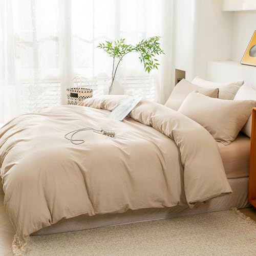 ECOCOTT Duvet Cover King Size, 100% Washed Cotton 1 Duvet Cover with Zipper and 2 Pillowcases, Ultra Soft and Easy Care Breathable Cozy Simple Style Bedding Set(Khaki, King) - Image 5