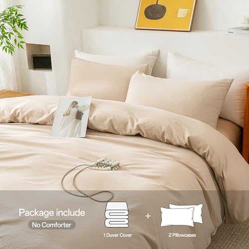 ECOCOTT Duvet Cover King Size, 100% Washed Cotton 1 Duvet Cover with Zipper and 2 Pillowcases, Ultra Soft and Easy Care Breathable Cozy Simple Style Bedding Set(Khaki, King) - Image 2