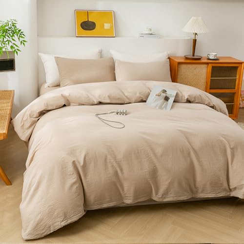ECOCOTT Duvet Cover King Size, 100% Washed Cotton 1 Duvet Cover with Zipper and 2 Pillowcases, Ultra Soft and Easy Care Breathable Cozy Simple Style Bedding Set(Khaki, King) - Image 4