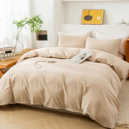 ECOCOTT Duvet Cover King Size, 100% Washed Cotton 1 Duvet Cover with Zipper and 2 Pillowcases, Ultra Soft and Easy Care Breathable Cozy Simple Style Bedding Set(Khaki, King) - Image 3