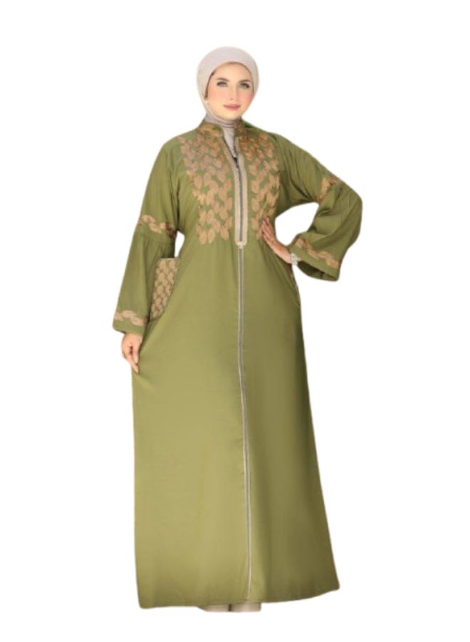 Women's embroidered abaya for going out and receiving guests (sizes 1 and 2 up to 120 kg) - High-quality imported Marasi Al-Ahram fabric with luxurious gold embroidery - Image 1