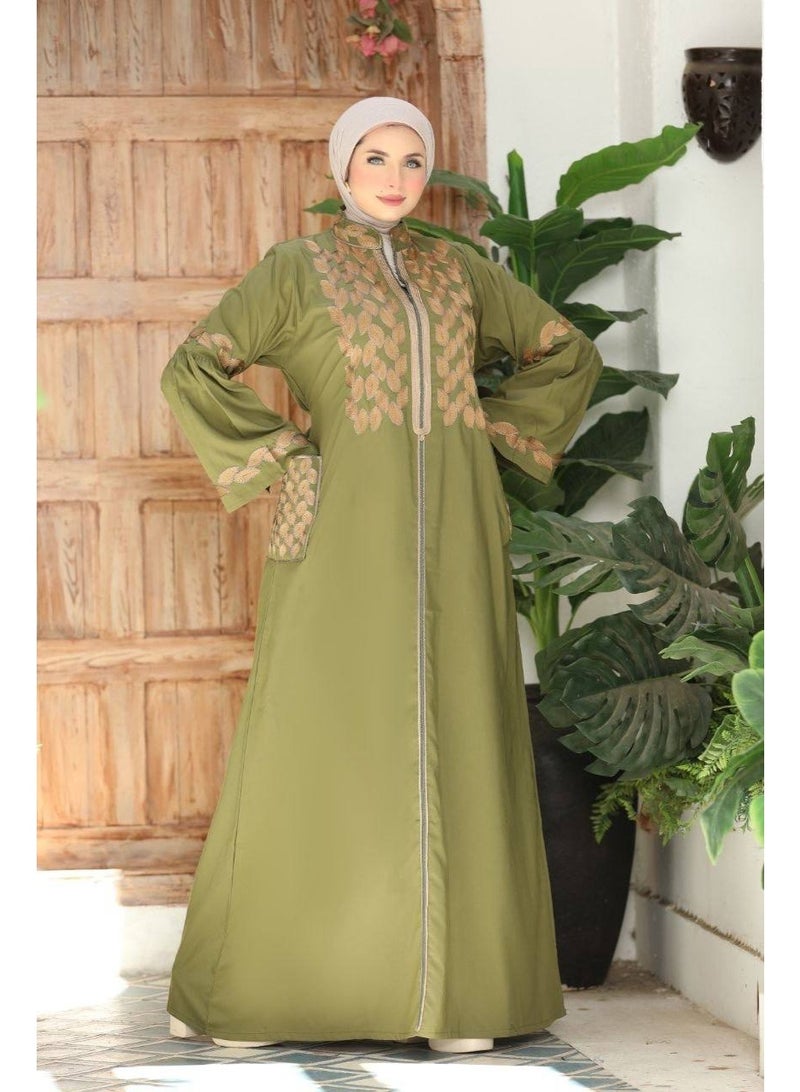 Women's embroidered abaya for going out and receiving guests (sizes 1 and 2 up to 120 kg) - High-quality imported Marasi Al-Ahram fabric with luxurious gold embroidery - Image 2