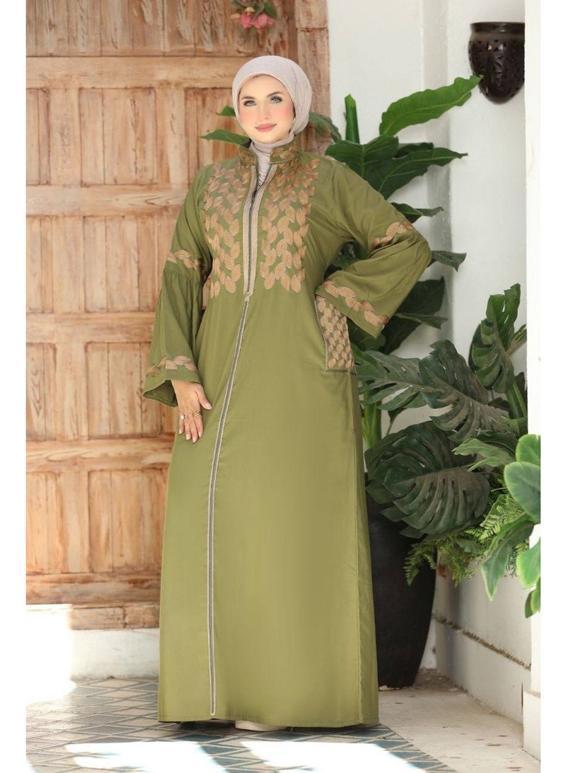 Women's embroidered abaya for going out and receiving guests (sizes 1 and 2 up to 120 kg) - High-quality imported Marasi Al-Ahram fabric with luxurious gold embroidery - Image 3