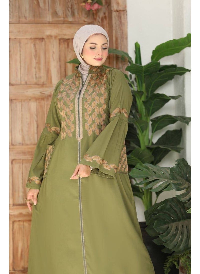 Women's embroidered abaya for going out and receiving guests (sizes 1 and 2 up to 120 kg) - High-quality imported Marasi Al-Ahram fabric with luxurious gold embroidery - Image 4