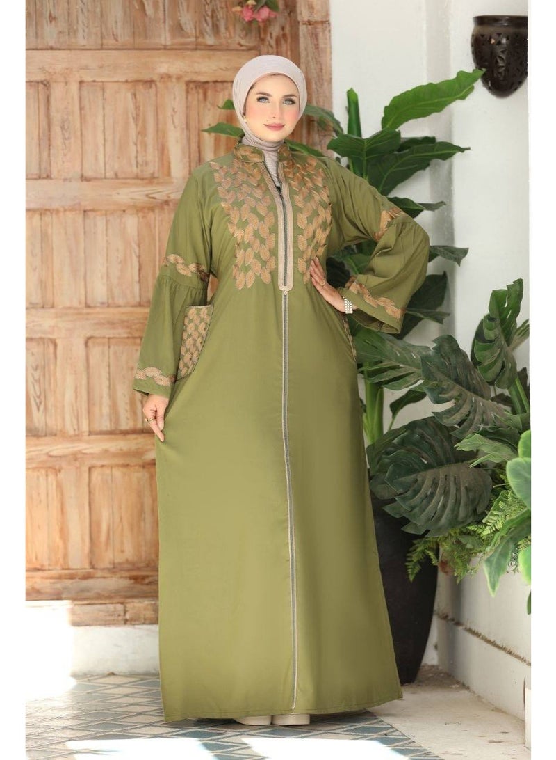 Women's embroidered abaya for going out and receiving guests (sizes 1 and 2 up to 120 kg) - High-quality imported Marasi Al-Ahram fabric with luxurious gold embroidery - Image 5
