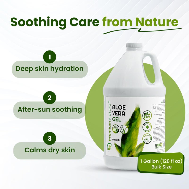 Premium Nature Pure Aloe Vera Gel For Face & Dry Skin, Sunburn Relief, Jelly for Skin Moisturizer from Aloe Vera Plant for Hair Aloe Gel 1 Gallon, 128 fl oz - Image 3