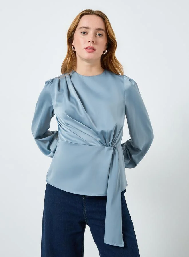 Take Two Women Solid Round Neck Ruched Top