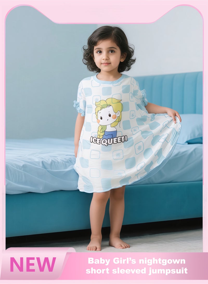 Children's sleep dresses, girls' modal short - sleeved sleep dresses, summer for mid - and older children, cute for baby girls, children's home clothing  - Image 1