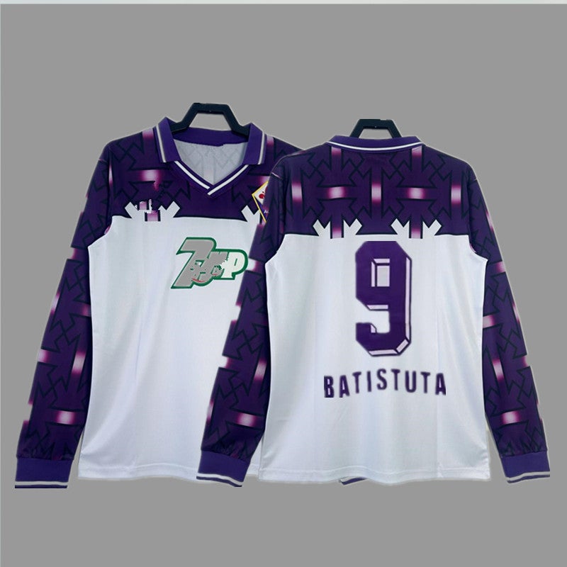 Generic Froza Retro Jersey Football Uniform Classic Nostalgic Batistuta Ruyi Costa Long Short Sleeve Jersey 1992-93 fiorentina away white (long sleeves) + number 9 printed 