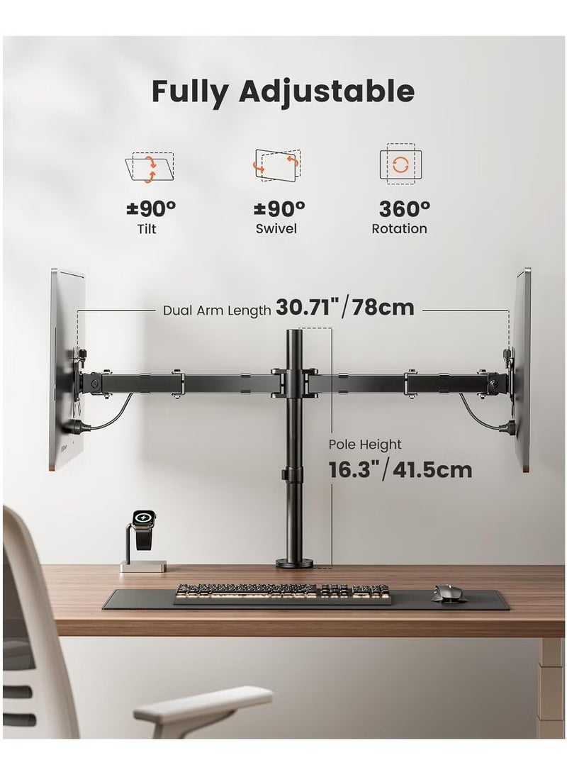 TIGER - Dual Monitor Stand for 13 to 32 Inch Screens – Adjustable Monitor Arm Mount with Ergonomic Viewing Angle, Tilt ±45°, Swivel 180°, Rotate 360°, VESA 75/100mm – Space-Saving Desk Mount for Home & Office - Image 1