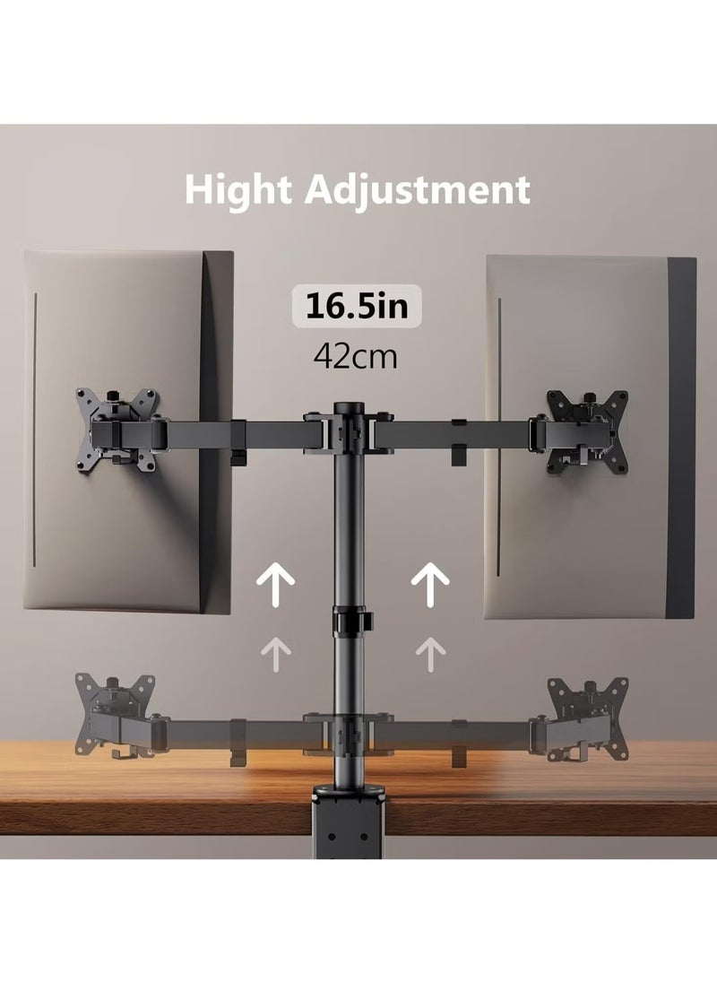 TIGER - Dual Monitor Stand for 13 to 32 Inch Screens – Adjustable Monitor Arm Mount with Ergonomic Viewing Angle, Tilt ±45°, Swivel 180°, Rotate 360°, VESA 75/100mm – Space-Saving Desk Mount for Home & Office - Image 1