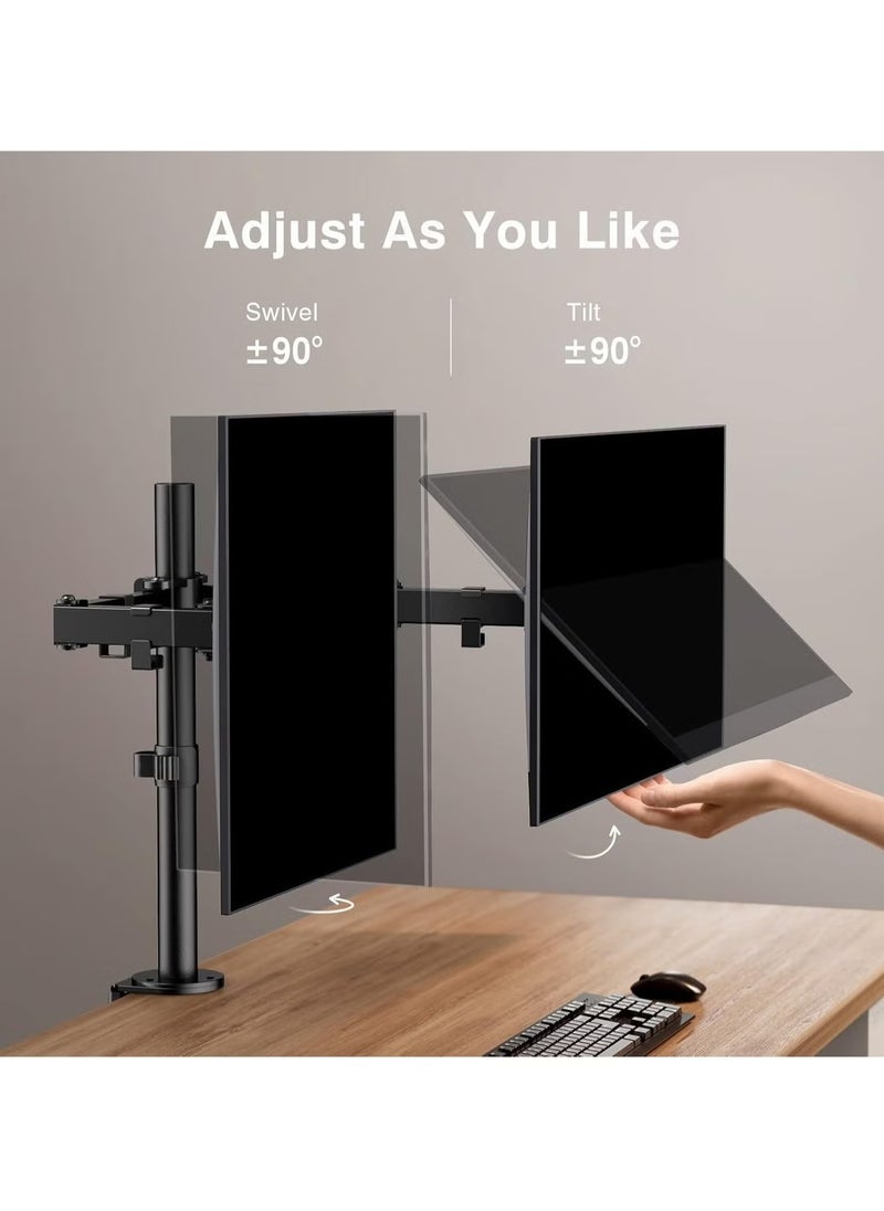 TIGER - Dual Monitor Stand for 13 to 32 Inch Screens – Adjustable Monitor Arm Mount with Ergonomic Viewing Angle, Tilt ±45°, Swivel 180°, Rotate 360°, VESA 75/100mm – Space-Saving Desk Mount for Home & Office - Image 1