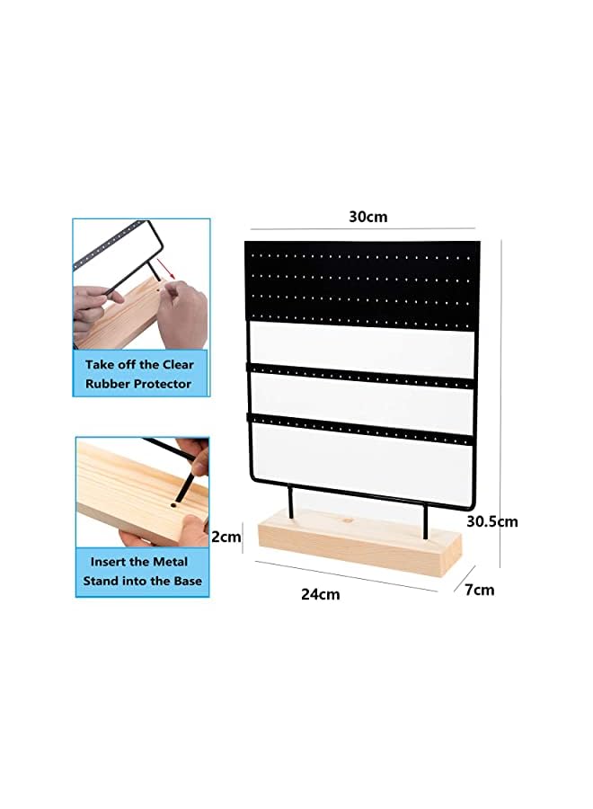 PROMASS Earring Stand Holder 144 Holes Earring Organiser Ear Stud Holder Earring Tree Stand Jewellery Display Stand Holder Rack with Wooden Tray/Dish for Earrings Display Home Use - Image 3