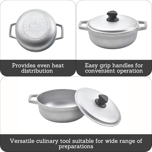 IMUSA Caldero Stock Pot with Aluminium Lid 2QT, Cast Aluminum, Perfect for Serving Small Groups, Riveted Handles, Made in Colombia, Silver - Image 2