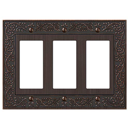 Amerelle 43RRRVB English Garden Wallplate, 3 Rocker, Cast Metal, Aged Bronze, 1-Pack - Image 1