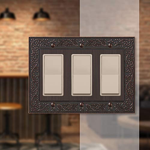 Amerelle 43RRRVB English Garden Wallplate, 3 Rocker, Cast Metal, Aged Bronze, 1-Pack - Image 3