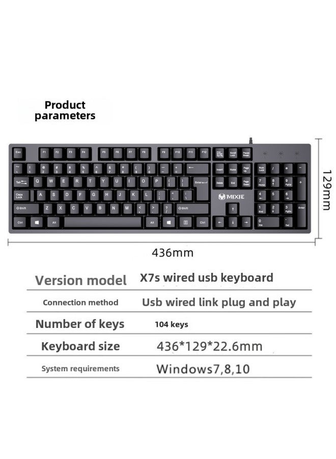 MIXIE Computer Keyboard USB All-in-one Notebook Office English Packaging Wired Keyboard Mouse Wholesale-Color:X1000 Wired USB Mouse And Keyboard Set