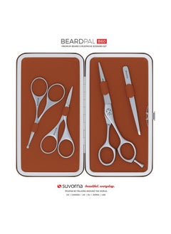 Suvorna Premium Beard & Mustache Scissors Set/Kit With Beard Scissors For Men - Grooming Scissors Men/Facial Hair Scissors/Nose Scissors - Eyebrow Scissors - Slant Tweezers (4 Pcs Brown)  - Image 2