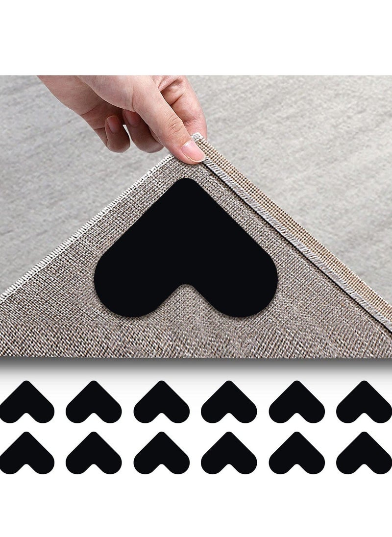 Y&D - Rug Gripper Set, 12 Pcs Double Sided Non-Slip Grippers for Rugs, Curling Tape Hardwood Floors, Corner Side Floors and Tile (Black) - Image 1