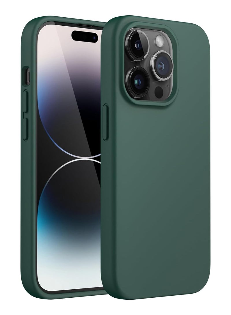 Silicone Case for iPhone 14 Pro 6.1-Inch, Silky-Soft Touch Full-Body Protective Phone Case, Shockproof Cover with Microfiber Lining (Midnight Green) - Image 1