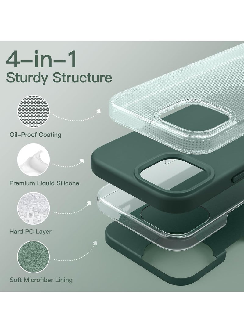 Silicone Case for iPhone 14 Pro 6.1-Inch, Silky-Soft Touch Full-Body Protective Phone Case, Shockproof Cover with Microfiber Lining (Midnight Green) - Image 4