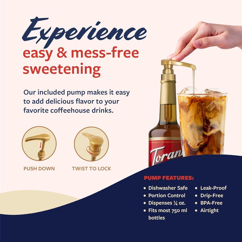 Torani Butter Pecan Coffee Syrup with Pump - 25.4 Fl Oz Glass Bottle - Image 5