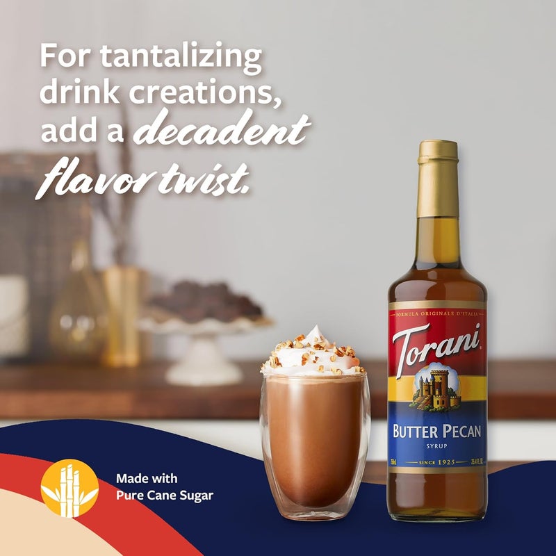 Torani Butter Pecan Coffee Syrup with Pump - 25.4 Fl Oz Glass Bottle - Image 4