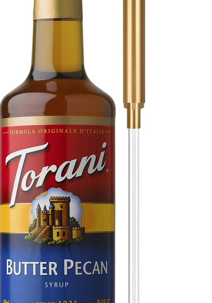 Torani Butter Pecan Coffee Syrup with Pump - 25.4 Fl Oz Glass Bottle - Image 1