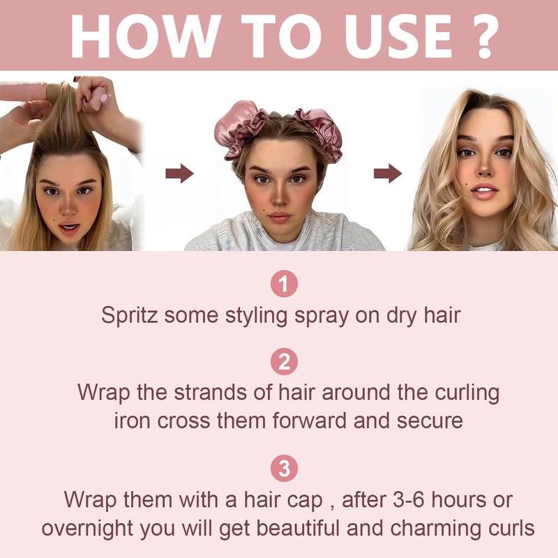 M'AYCREATE MAYCREATE® 2Sets Satin Heatless Hair Curler, Hair Rollers for Heatless Curls with Hair Caps, Soft Curling Rod Headband for Long Hair Can Sleep in Overnight, DIY Hairstyling Tools - Image 4