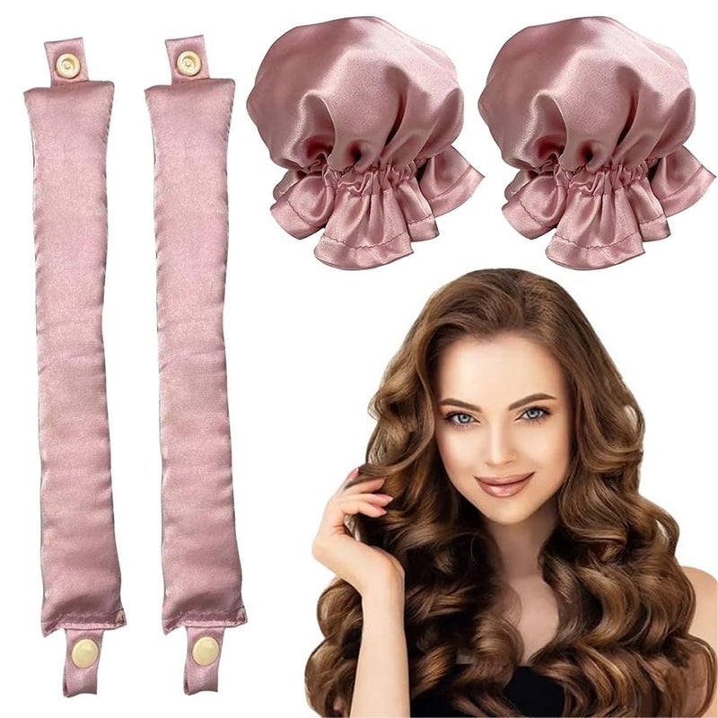 M'AYCREATE MAYCREATE® 2Sets Satin Heatless Hair Curler, Hair Rollers for Heatless Curls with Hair Caps, Soft Curling Rod Headband for Long Hair Can Sleep in Overnight, DIY Hairstyling Tools - Image 1