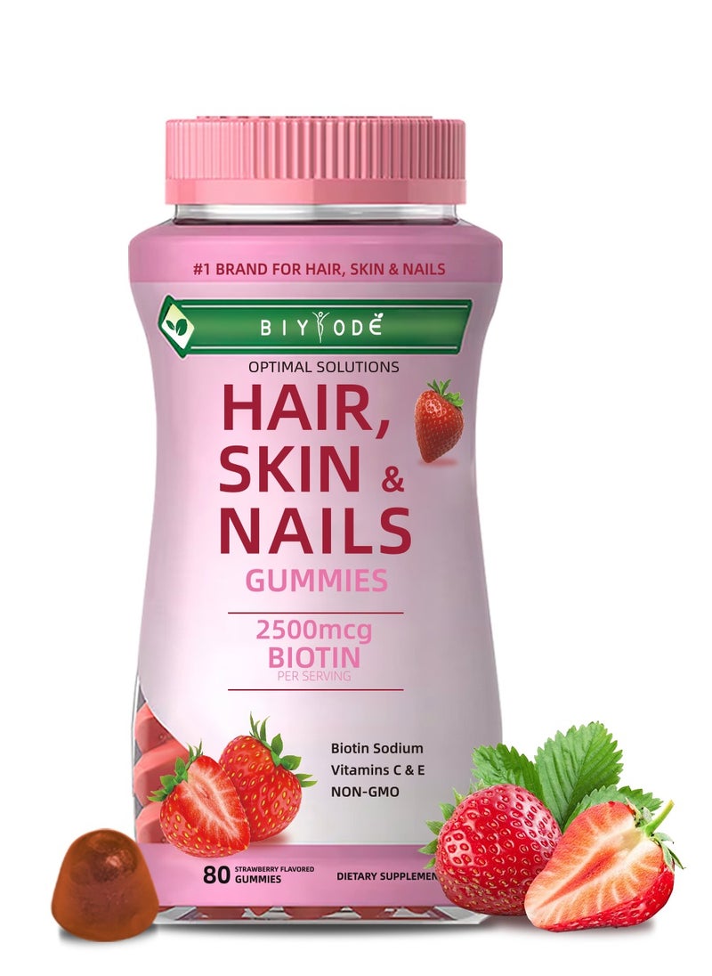 BIYODE Optimal Solutions, Hair, Skin And Nails Gummies, Strawberry Flavored - 80 Gummies  - Image 1