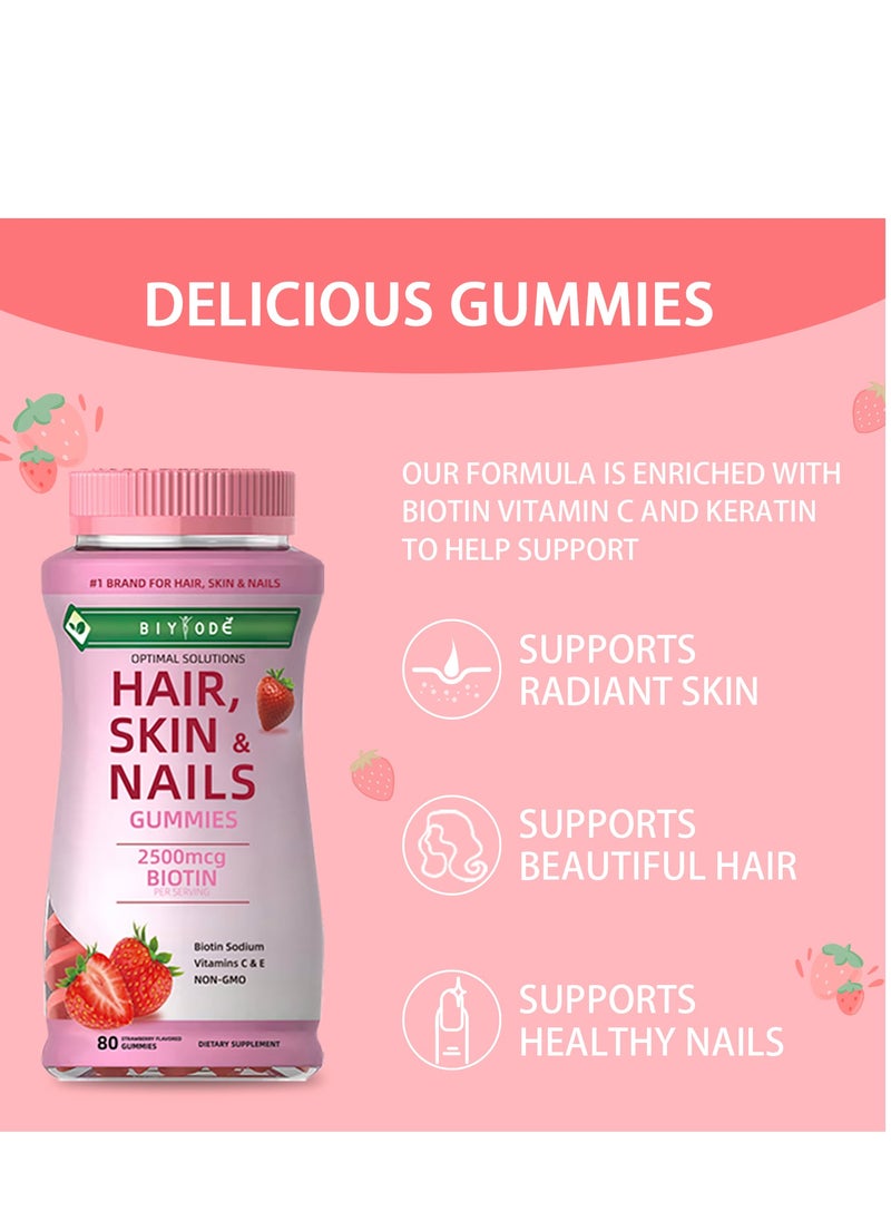 BIYODE Optimal Solutions, Hair, Skin And Nails Gummies, Strawberry Flavored - 80 Gummies  - Image 2