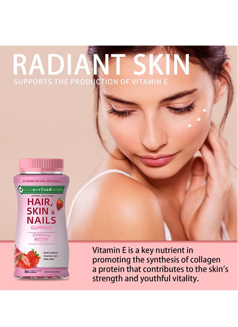 BIYODE Optimal Solutions, Hair, Skin And Nails Gummies, Strawberry Flavored - 80 Gummies  - Image 4