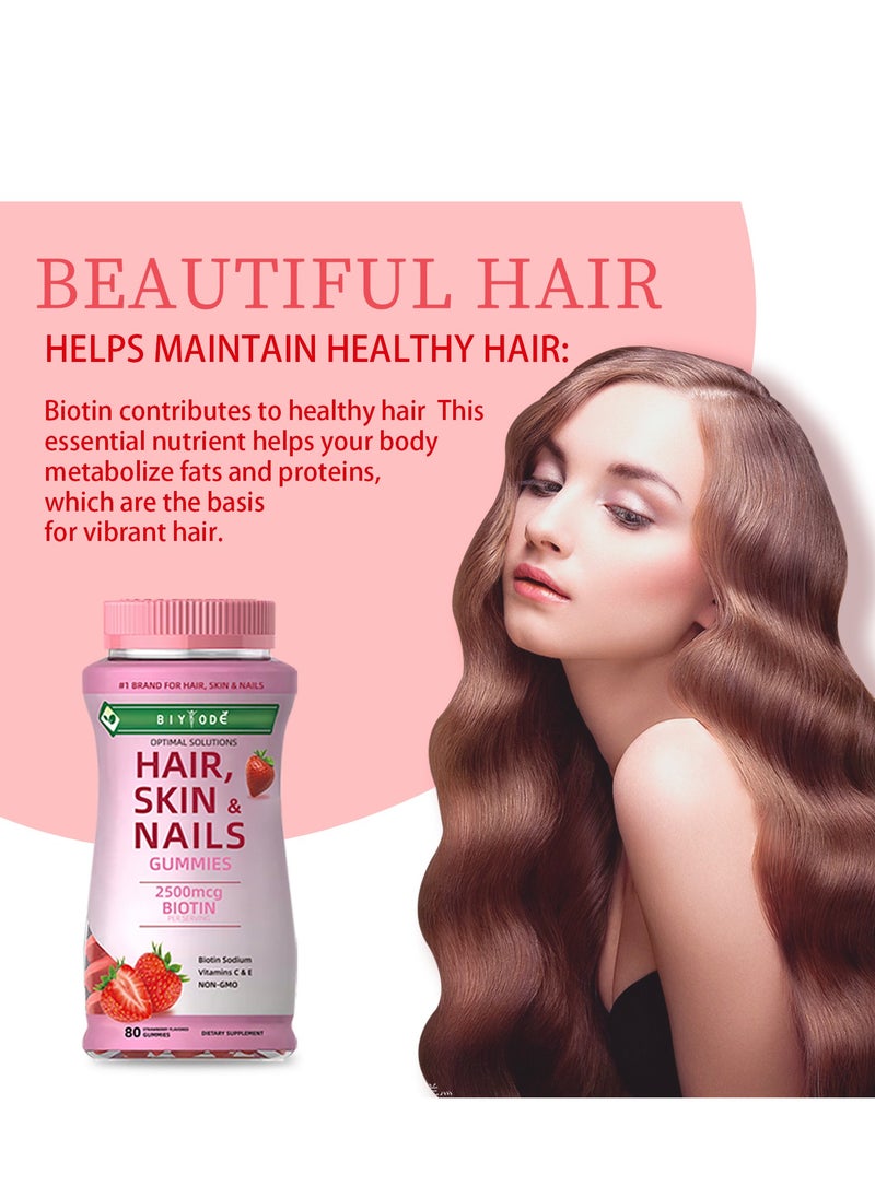 BIYODE Optimal Solutions, Hair, Skin And Nails Gummies, Strawberry Flavored - 80 Gummies  - Image 5